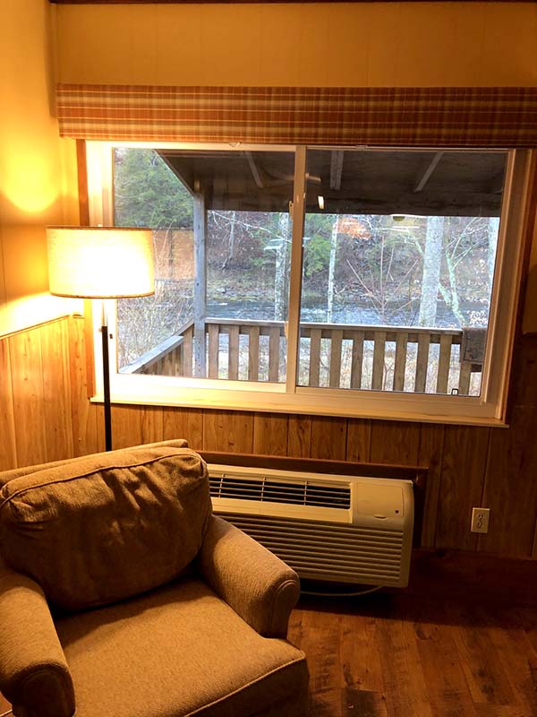 Comfortable cabin interior at J&S Creekside Cabins in Livingston Manor, NY
